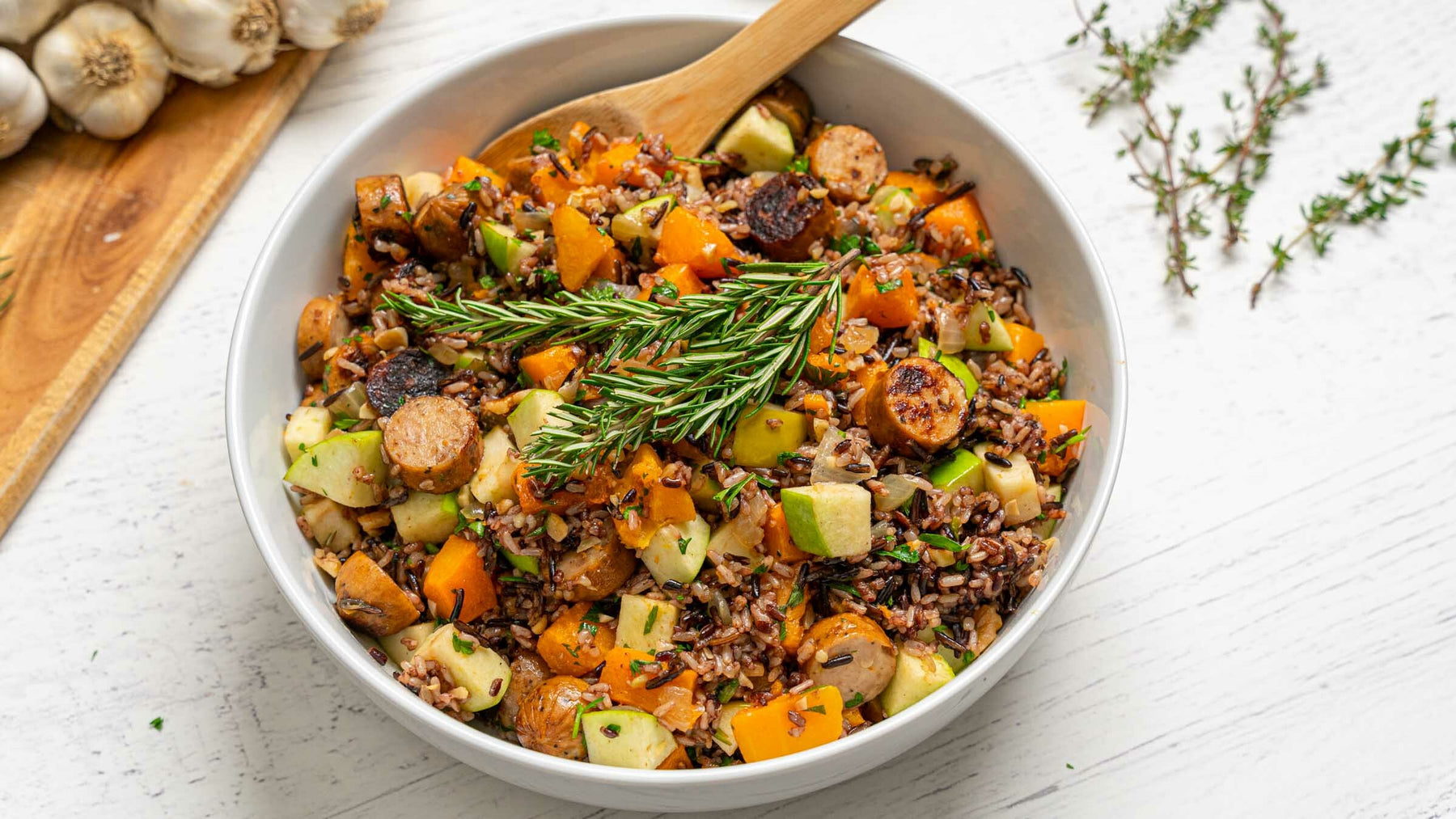 Wild blend rice with sausage, apples and butternut squash