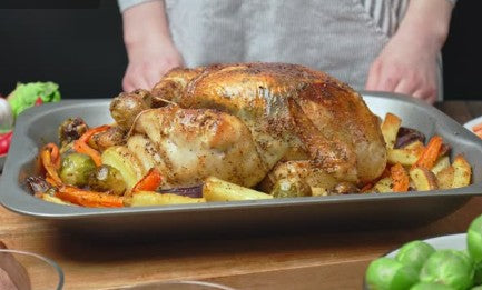 Maple-Dijon Whole Roasted Chicken with Root Vegetables