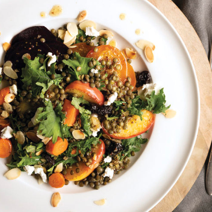 Roasted Beet, Apple, and Lentil Salad with Warm Maple Dressing