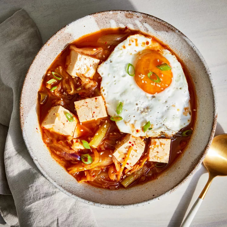 Kimchi-Tofu Soup with Sesame and Egg