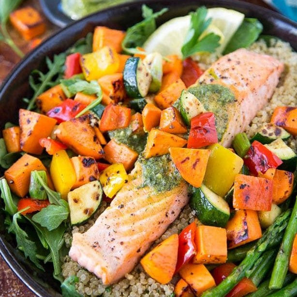 Roasted Salmon Veggie Bowl