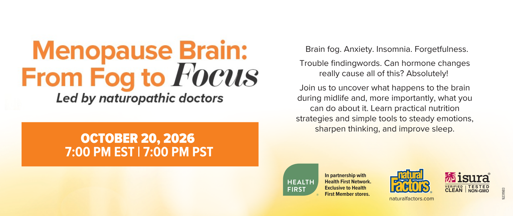 Oct 20 - WEBINAR: Menopause Brain: From Fog to Focus