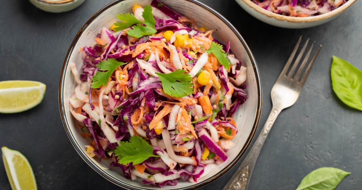 Zesty Summer Rainbow Slaw with Lime-Hemp Dressing