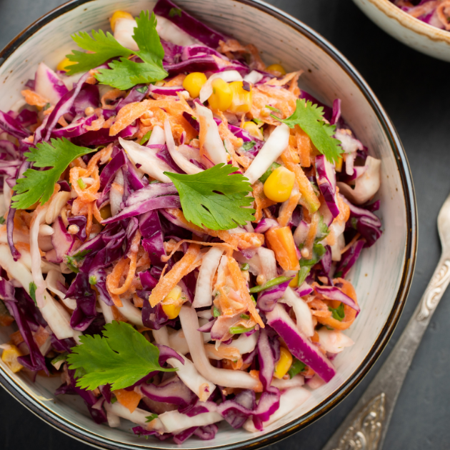 Zesty Summer Rainbow Slaw with Lime-Hemp Dressing