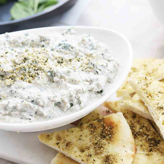 Rosemary & Artichoke Spinach Dip with Homemade Naan Chips