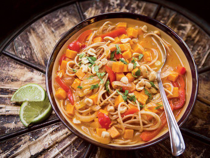 Spicy Thai Coconut Soup with Kamut Noodles, Sweet Potato, and Lime