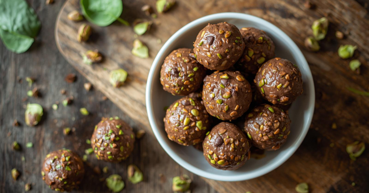 Dark Chocolate Pistachio Green Energy Bites