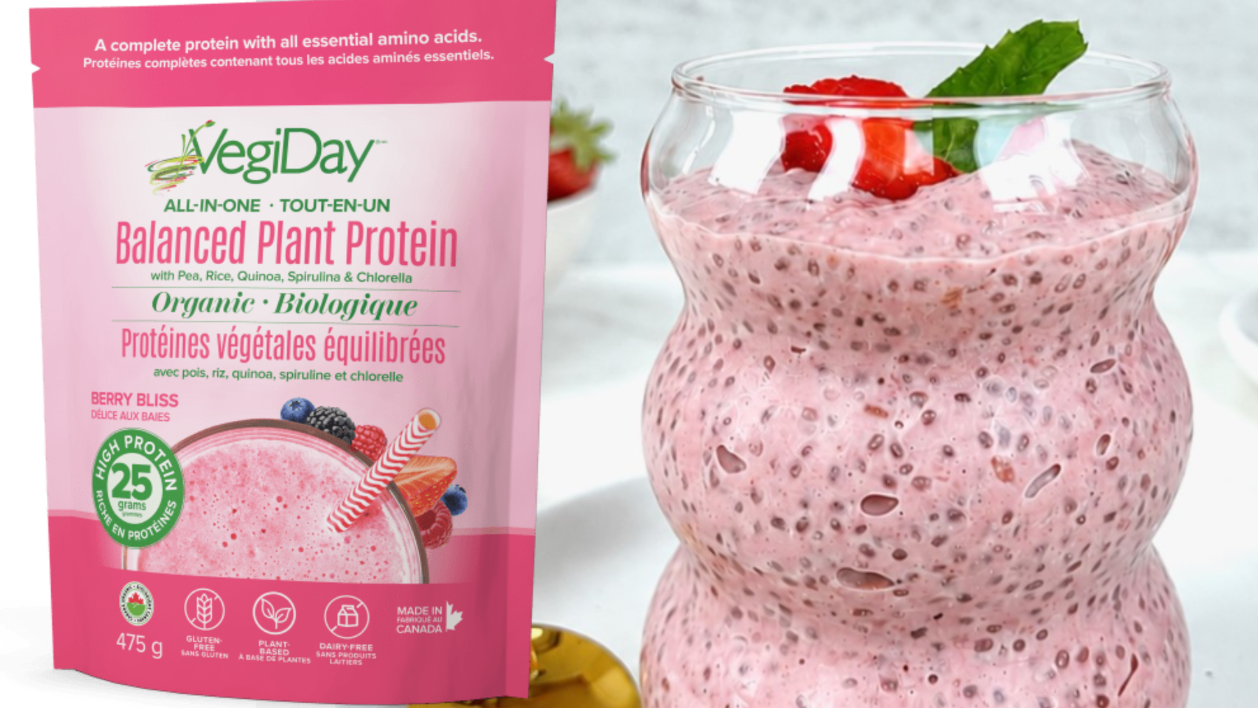 Gluten-Free Berry Bliss Chia Protein Pudding with VegiDay
