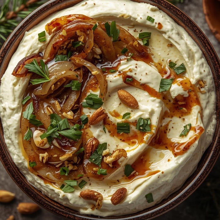Warm Roasted Garlic & Caramelized Onion Cashew Cheese Spread