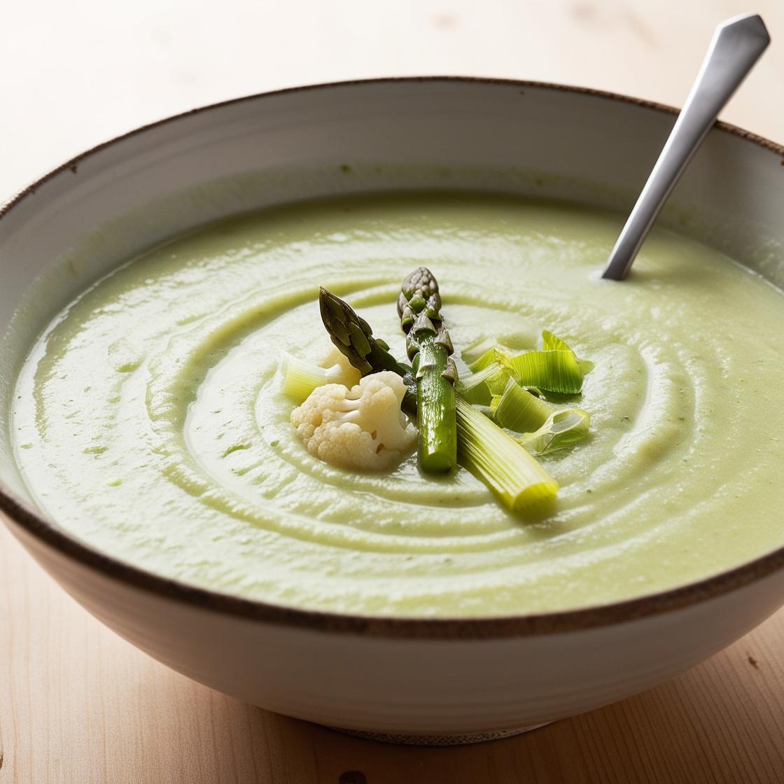 Creamy Cauliflower, Asparagus Leek Soup