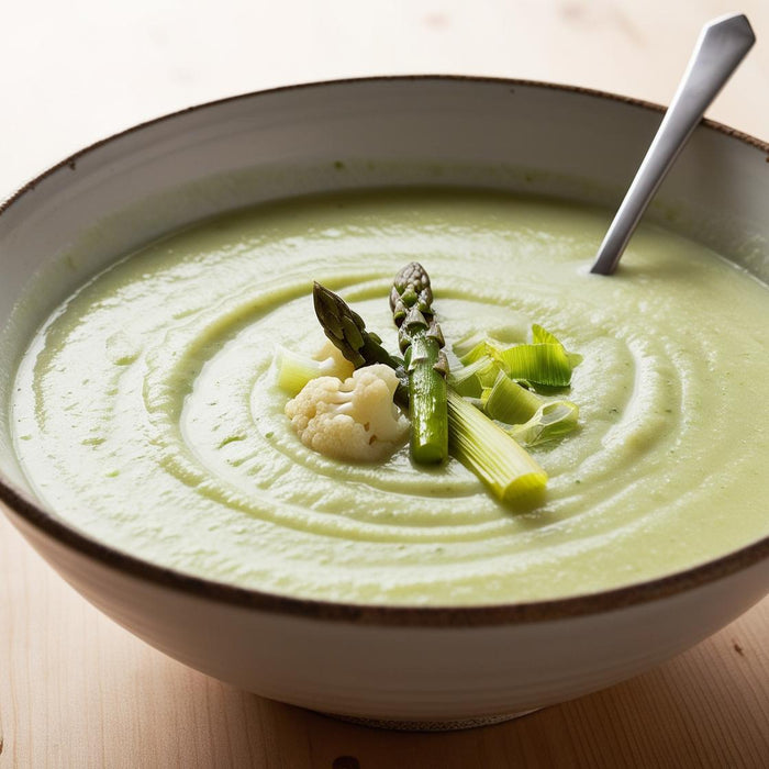 Creamy Cauliflower, Asparagus Leek Soup