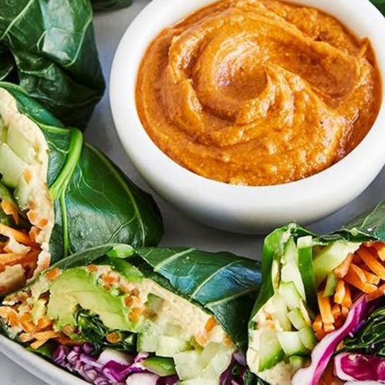 Crunchy Rainbow Vegetable Wrap with Nut Sauce