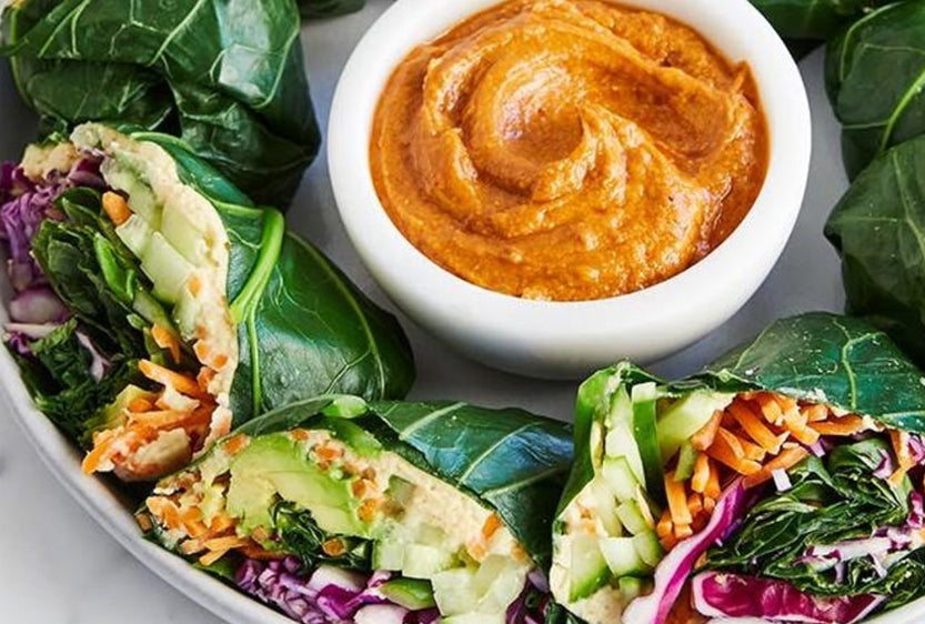 Crunchy Rainbow Vegetable Wrap with Nut Sauce