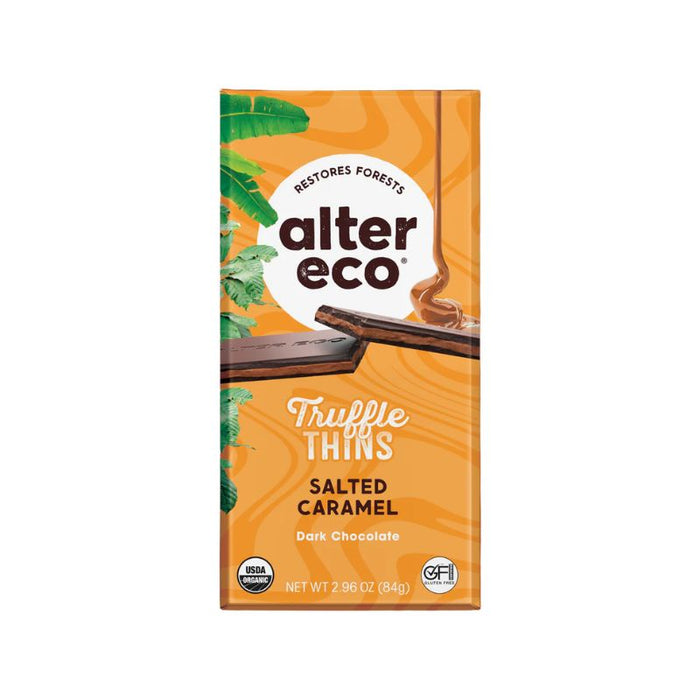 Alter Eco Truffle Thins Dark Chocolate Salted Carmel 84 GRAMS