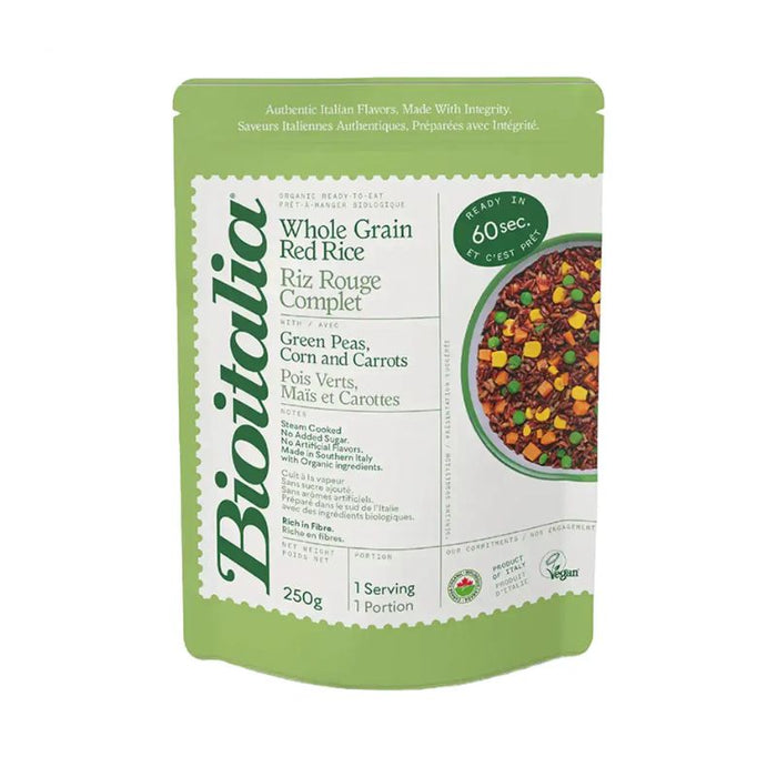 Bioitalia Ready To Eat Organic Red Rice Peas Corn & Carrots 250G