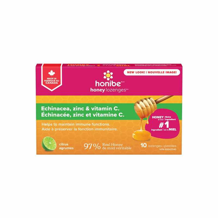 Honibe Honey Lozenges Immune Boost Zinc & Echinacea Vitamin C 10 count