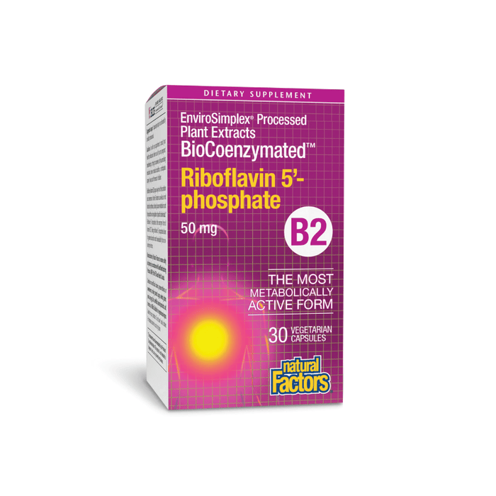 Riboflavin 5' Phosphate 50mg Natural Factors 30 Vegetarian Capsules