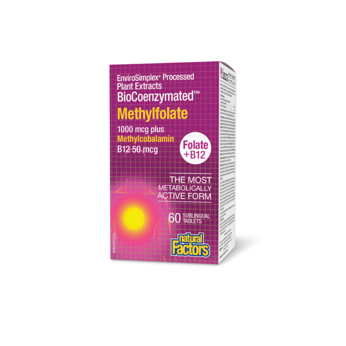 BioCoenzymated Methylfolate - Folate + B12 1000 mcg/50 mcg Natural Factors 60 Sublingual Tabs