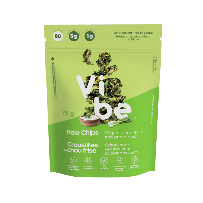 Crunchy Kale Chips Vegan Sour Cream & Green Onions Vibe 75 Grams