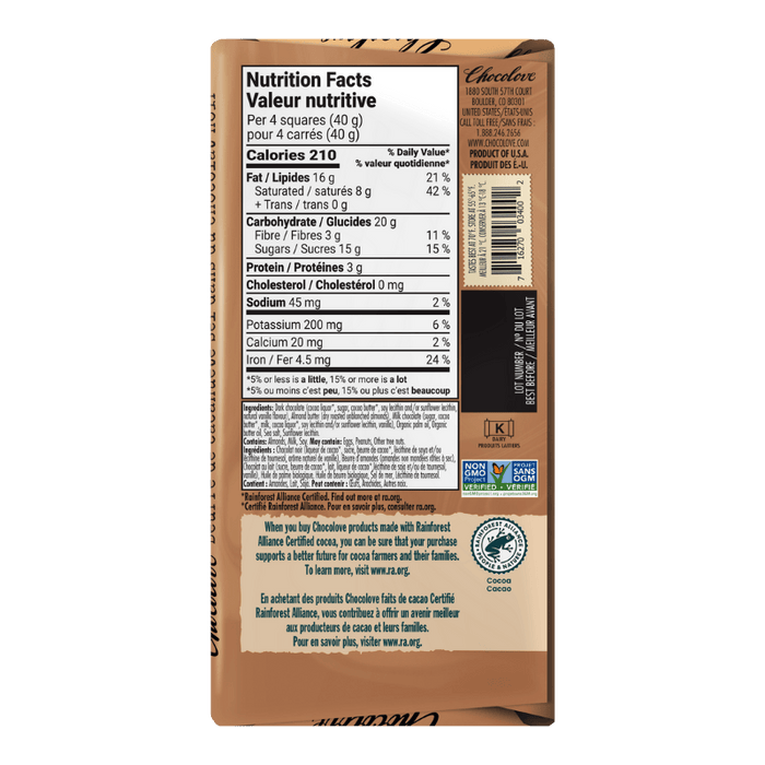 Dark Chocolate Bar Salted Almond Butter Chocolove 90g