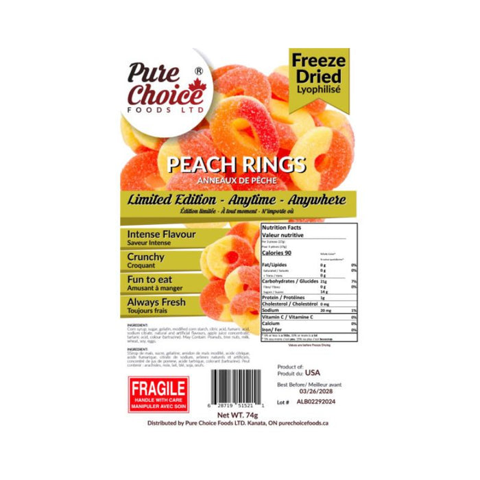 Pure Choice Freeze Dried Peach Rings 74G