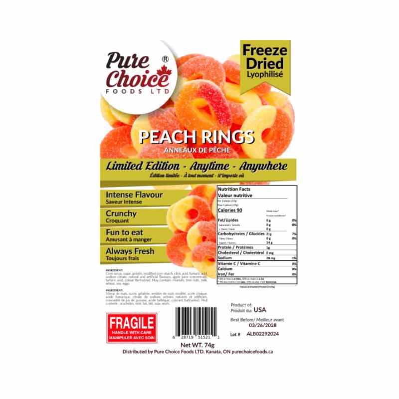 Pure Choice Freeze Dried Peach Rings 80 GRAMS — Natural Food Pantry ...