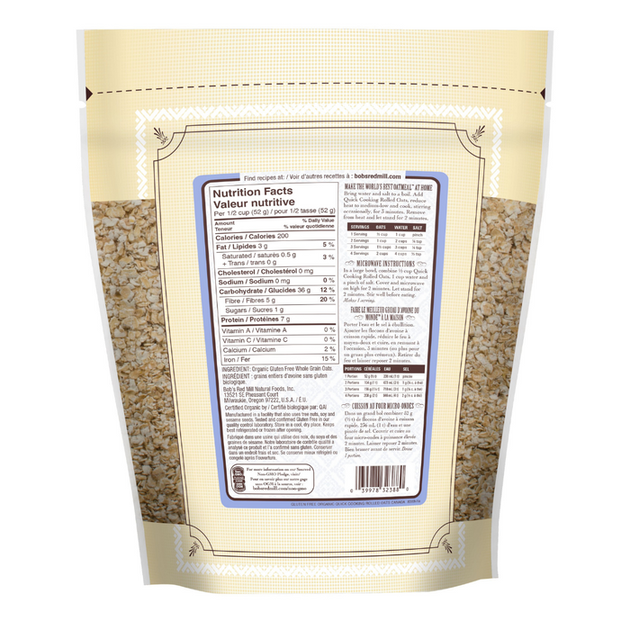 Bob's Red Mill G/F Organic Quick Cooking Rolled Oats 794g