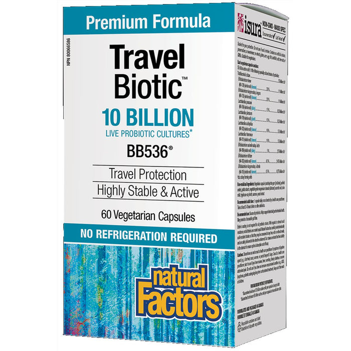 Natural Factors Probiotic Travel Biotic 10 billin Live Probiotic Cultures 60 vcaps