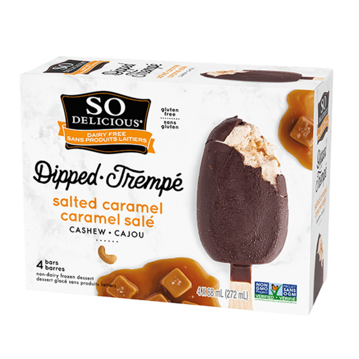 So Delicious Frozen Cashew Base Dessert Chocolate Dipped Salted Caramel Bars 4pk