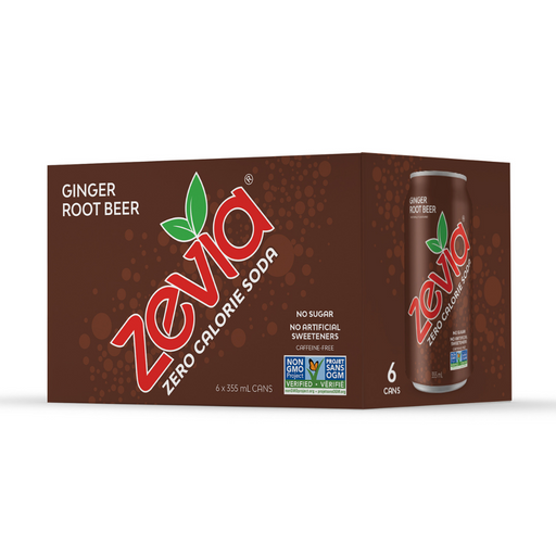 Zevia 0 Calorie Soda Ginger Root Beer 6 Cans