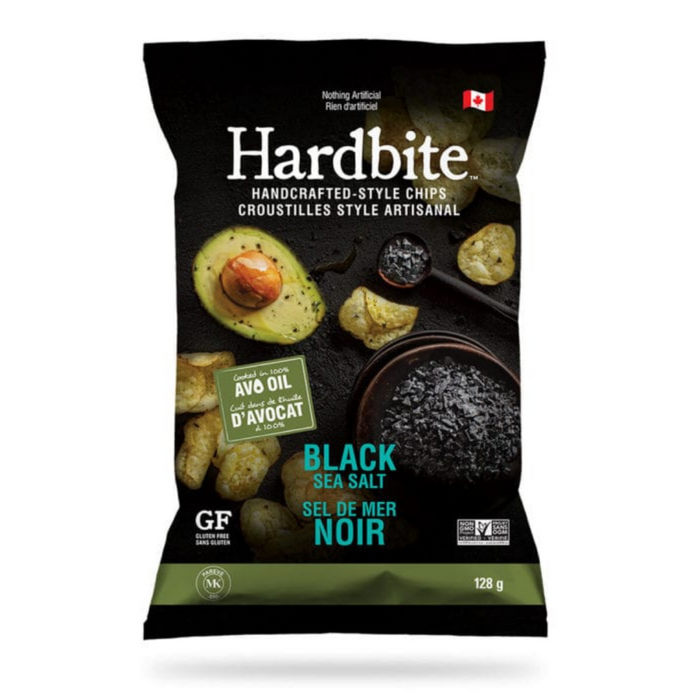 Hardbite Avocado G/F Chips Black Sea Salt 128g