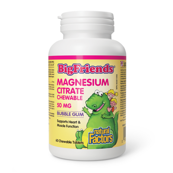 Natural Factors Big Friends Magnesium Citrate 50mg Bubble Gum 60 Chewable Tabs