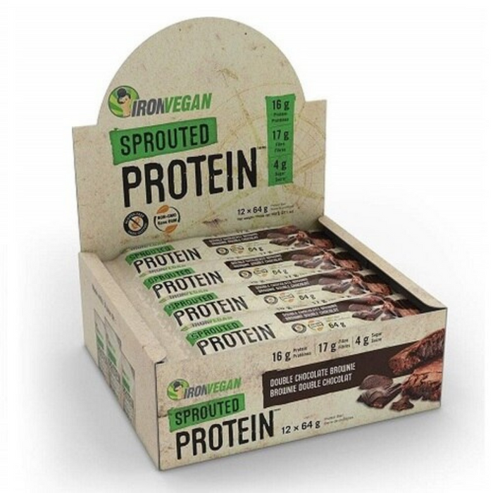 Iron Vegan Sprouted Protein Bar Box Double Chocolate Brownie 12x64g