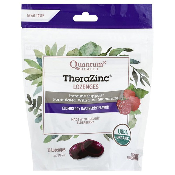 Quantum Therazinc Elder Raspberry Lozenges Bag 18ct